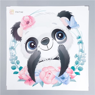 Наклейка пластик интерьерная цветная "Милая панда в цветочном венке" 39х40 см