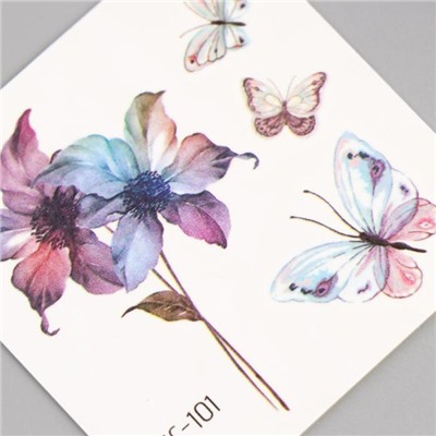 Татуировка на тело цветная "Акварельные цветы и бабочки" 6х6 см