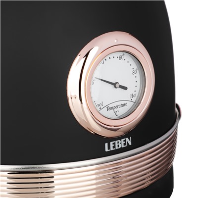 LEBEN Чайник электрический 1,8 л, 2200 Вт, металл, черный с золотом, термометр 291-093