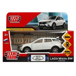 Машина металл LADA VESTA SW CROSS 12 см, двери, багаж, инерц, белый, кор. Технопарк