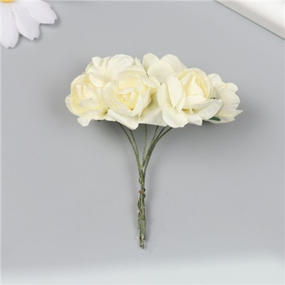 Цветы для декорирования "Чайные розы" 1 букет=6 цветов 9,5 см сливочный