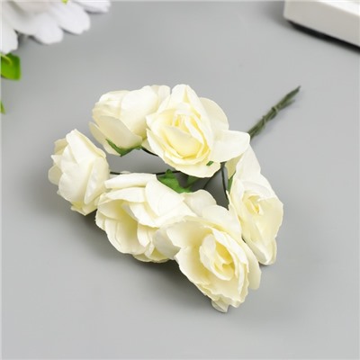 Цветы для декорирования "Чайные розы" 1 букет=6 цветов 9,5 см сливочный