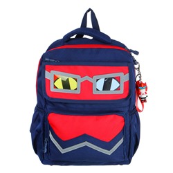 Рюкзак подростковый 40x30x14,5см, 1 отд., 4 карм., аппликации в форме лица, ножки, ПЭ, синий/красный