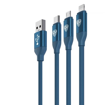 BY Кабель для зарядки 3 в 1, iP/Micro USB/Type-C, 1.5м, 2.4А, синий