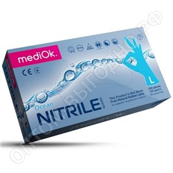 Перчатки одноразовые нитриловые MediOk, L, голубые, 100штук/50пар