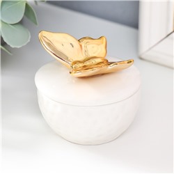 Шкатулка керамика "Золотая бабочка" белая 6,5х6,5х6 см