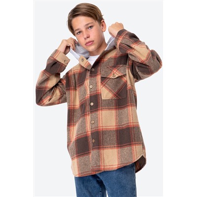 Детская теплая фланелевая рубашка в клетку с капюшоном Happy Fox