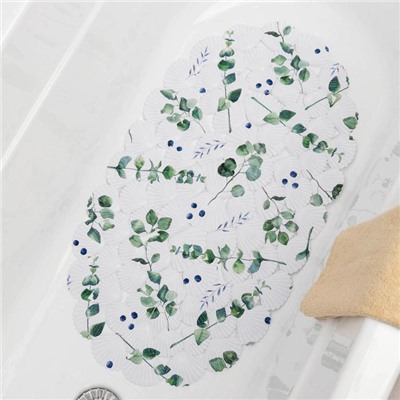 Коврик противоскользящий СПА в ванну на присосках SAVANNA «Эвкалипт», 37×68 см, цвет белый