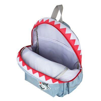 Рюкзак подростковый 39x30x19,5см, 2 отд., 3 карм., аппликация, принт в форме зубов акулы, ПЭ, серый