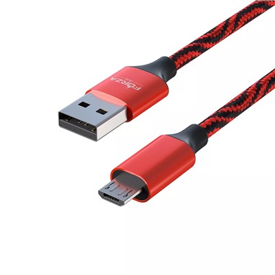 FORZA Кабель для зарядки Серпантин Micro USB, 1м, 1.5А, тканевая оплётка, 4 цвета, пакет