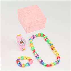 Детский подарочный набор для девочек "Бабочка" 2 в 1: наручные часы, бусы, браслет