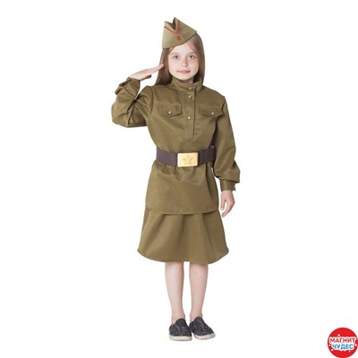 костюм военный для девочки:гимнастерка,юбка,ремень,пилотка рост  92-98