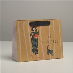 Пакет крафтовый подарочный «Cat», 22 × 17,5 × 8 см