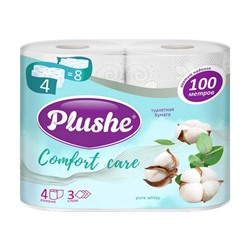 Туалетная бумага "Plushe Comfort Care", 3 слоя, 4 рулона