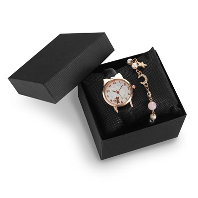 Женский подарочный набор "Кошечка" 2 в 1: наручные часы и браслет