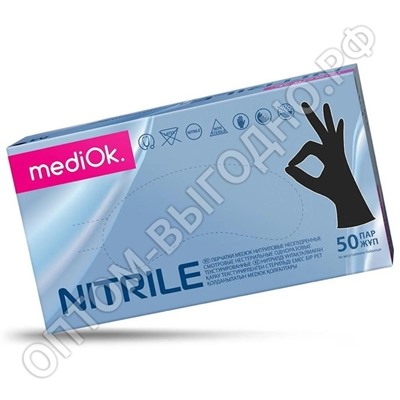 Перчатки одноразовые нитриловые MediOk, L, чёрные, 100штук/50пар