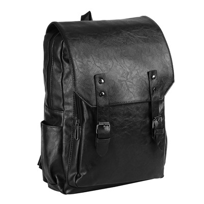Рюкзак универсальный 40x30x10см, 1 отд., 3карм., клапан на 2 магн.застежках, пряжки, иск.кожа, черн.