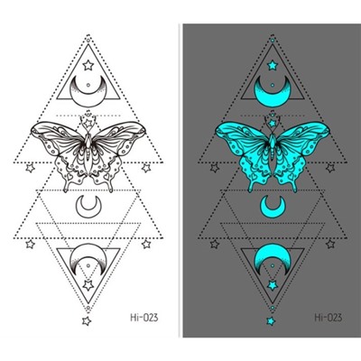 Татуировка на тело фосфорная "Геометрия. Бабочка и месяц" 10,5х6 см