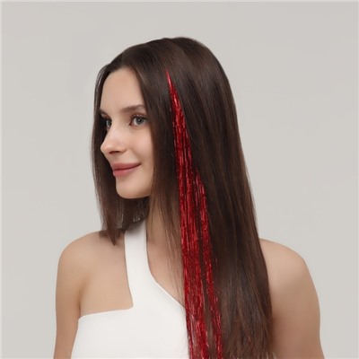 Прядь для волос, дождик, на заколке, 50 см, цвет красный