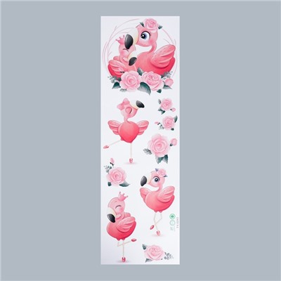 Наклейка пластик интерьерная цветная "Малыши-фламинго - балет" 30х90 см