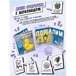 Мини открытка, ПРИЕЗЖАЙ В ПИТЕР, молочный шоколад, 5 гр., TM Chokocat