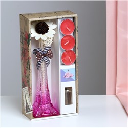 Набор подарочный "Эйфелева башня"(ваза,палочки с декором,свечи, аромамасло), сакура